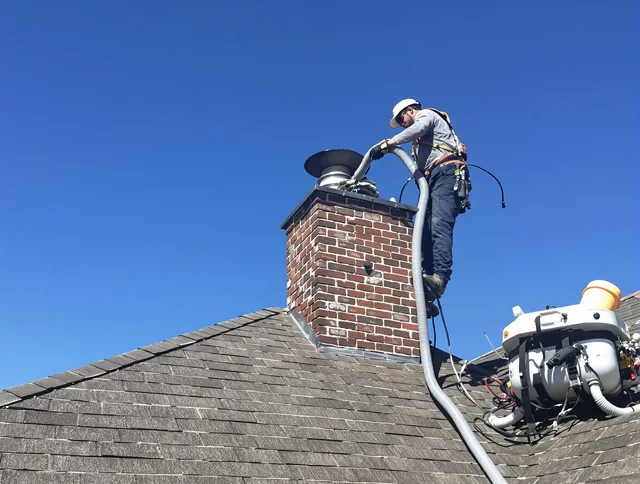 Dedicated Wrentham Chimney Sweep team member cleaning a chimney in Wrentham, MA