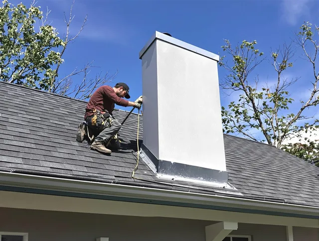 Wrentham Chimney Sweep team member finishing chimney construction in Wrentham, MA