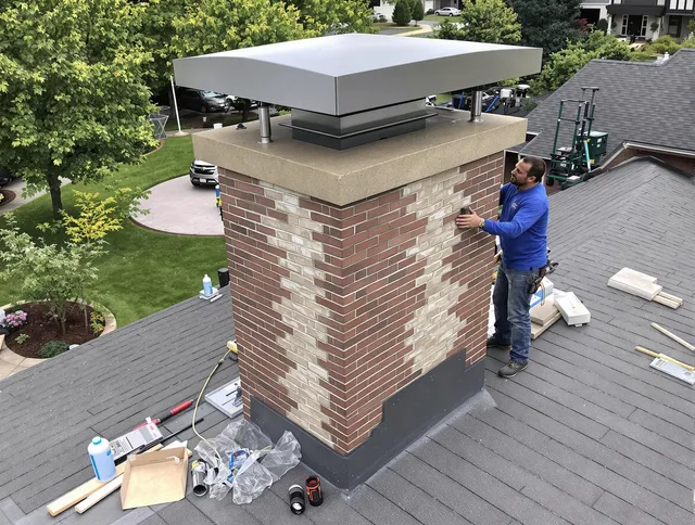 Wrentham Chimney Sweep team working on a custom chimney remodel in Wrentham, MA