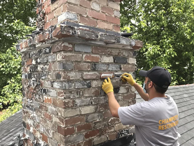 In-progress chimney restoration by Wrentham Chimney Sweep in Wrentham, MA